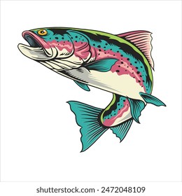 Vector Illustration of Rainbow Trout Fish with Vintage Illustration