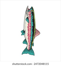 Vector Illustration of Rainbow Trout Fish with Vintage Illustration