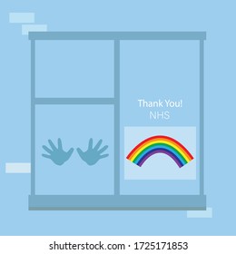 Ilustración vectorial arco iris en la ventana. Servicio Nacional de Salud