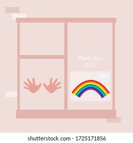 Vector illustration rainbow in the window. Concept stay home, National Health Service