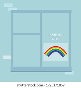 Vector illustration rainbow in the window. Concept stay home, National Health Service