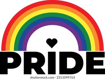 Vector illustration of rainbow with the word pride. Pride month. Sign for pride day and parades. LGBT groups.