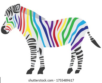 vector illustration of a rainbow zebra. wild animal silhouette.