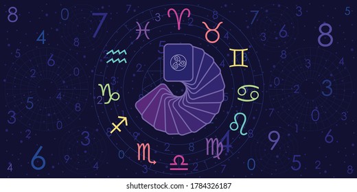 Vector Illustration Of Rainbow Zodiac For Horoscope And Numerology Predictions Blue Background Visuals