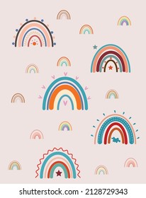 Ilustración vectorial con arco iris.Decoraciones para el estilo plano de evento.EPS10