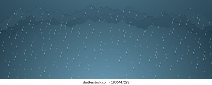 Vector illustration, rainstorm, rain background, rainy season, paper art style