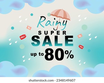 Ilustración vectorial, Super Sale Discount de temporada de lluvias, ofertas. fondo de la temporada del monzón, concepto de los días lluviosos.