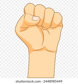 Vector illustration of raised fist hand on transparent background