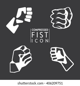 Vector illustration. Raised fist. Fist of the men in the backswing and ready to strike. Simple icon. Design element.