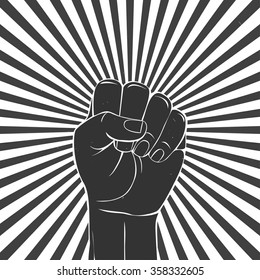 Vector illustration of a raised fist. Protest fist in retro style.