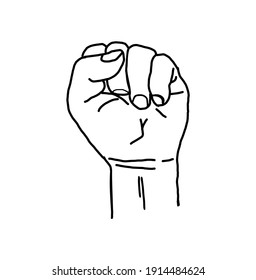 Vector Illustration Of Raised Hand.Clenched Fist Illustrating The Power Of Protest.Black Lives Matter Concept On White Background.