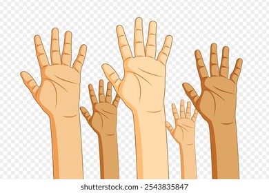Vector illustration of raised hands on transparent background