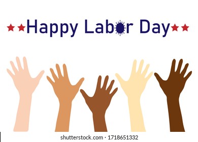 Vector Illustration Of Raising Hands Tributing Healthcare Workers During Coronavirus Pandemic. Happy Labor Day. Coronavirus Icon.