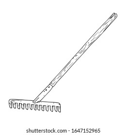 Vector illustration of a rake. Hand drawn  rake.