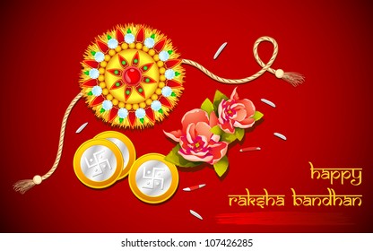 vector illustration of rakhi with flower and coin for raksha bandhan