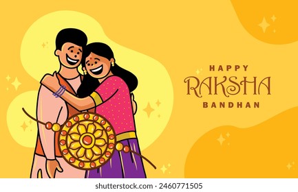 vector illustration for Raksha Bandhan or Rakhi festival with illustration. Loving brother and sister embracing.