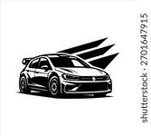 Vector illustration of a rally car in high-speed motion, perfect for motorsport events, car racing clubs, and automotive branding.