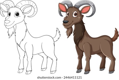 Ilustración vectorial de un carnero, esbozada y coloreada