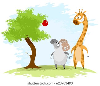Vector illustration of a ram and giraffe