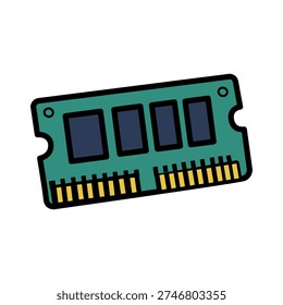 Vector illustration of RAM module with chips and connectors. Perfect for IT, technology, hardware, and digital design themes.