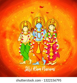 Vector illustration of  Ram Navami, Lord Rama with bow arrow, hindi meaning of Shri Ram Navami background