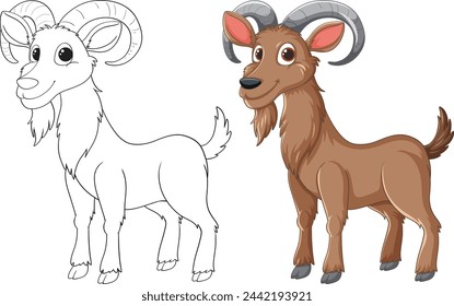 Ilustración vectorial de un carnero, contorneado y coloreado