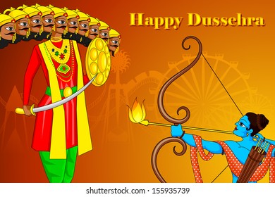 vector illustration of Rama killing Ravana in Happy Dussehra