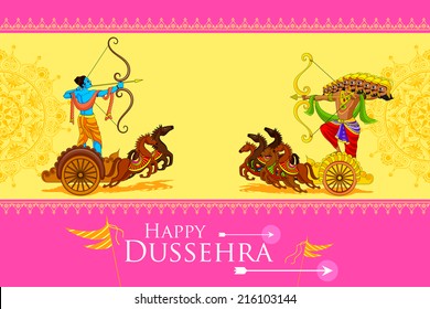 vector illustration of Rama killing Ravana in Happy Dussehra