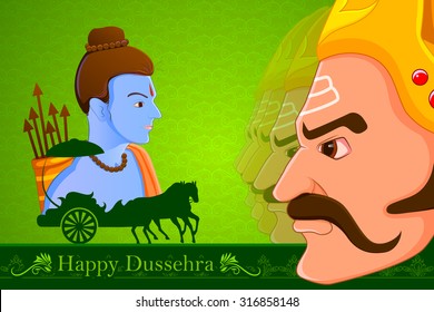vector illustration of Rama killing Ravana in Happy Dussehra
