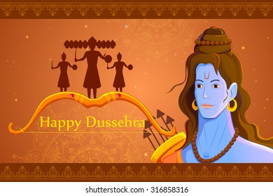 vector illustration of Rama killing Ravana in Happy Dussehra