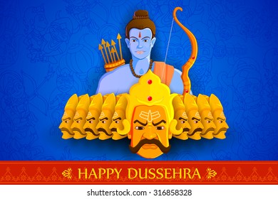 vector illustration of Rama killing Ravana in Happy Dussehra