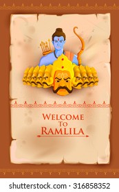 vector illustration of Rama killing Ravana in Happy Dussehra