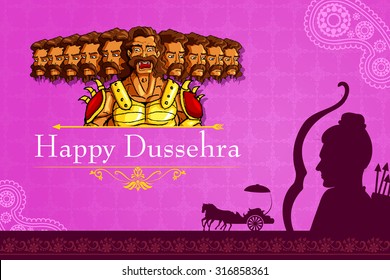 vector illustration of Rama killing Ravana in Happy Dussehra