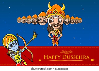 vector illustration of Rama killing Ravana in Happy Dussehra