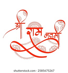 Vector illustration of Rama Navami hindi calligraphy social media template with written hindi text meaning Shree Ram Navami