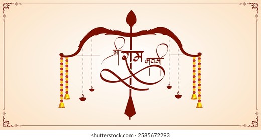 Vector illustration of Rama Navami social media template with written hindi text meaning Shree Ram Navami