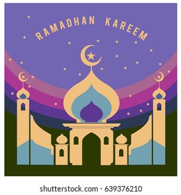 Ilustración vectorial para el Ramadán con coloridos Elementos y mezquita. Afiche y publicidad de la celebración islámica. Logotipo e icono de la celebración del Ramadán.
