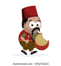 Vector Illustration of a Ramadan Drummer Eating His Drum