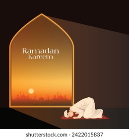 Vector illustration Ramadan Editable Social Post Banner Template Islamic crescent moon, lanter, stars, platform or podium, ketupat, islamic pattern