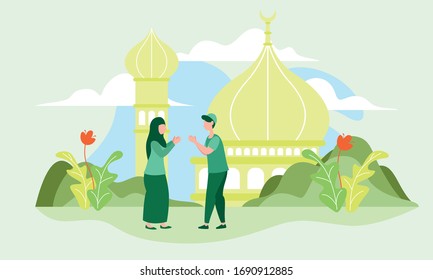 Vector Illustration of ramadan greeting or happy Eid Mubarak, Business Concept, Ramadhan Concept, Ramadan Kareem, Flat Design