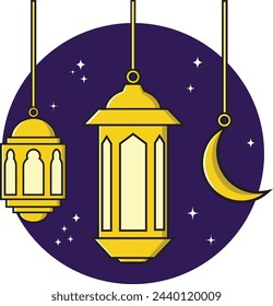ilustración vectorial de ramadán colgante decoración linterna y luna