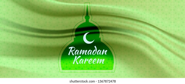 Vector illustration of Ramadan Kareem (Arabic islam culture festival) with silk fabric background.