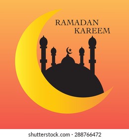 Vector illustration Ramadan Kareem, background with crescent moon and mosque