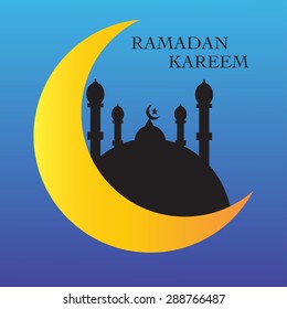 Vector illustration Ramadan Kareem, background with crescent moon and mosque