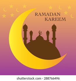 Vector illustration Ramadan Kareem, background with crescent moon and mosque