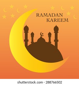 Vector illustration Ramadan Kareem, background with crescent moon and mosque