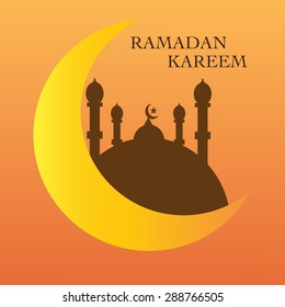 Vector illustration Ramadan Kareem, background with crescent moon and mosque
