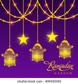 Vector illustration of Ramadan Kareem Background with Lamps and Satr for holy month of muslim community, Ramadan Kareem celebration.
