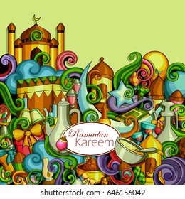 vector illustration of Ramadan Kareem ( Blessing for Eid) background with Islamic mosque