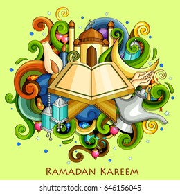 vector illustration of Ramadan Kareem ( Blessing for Eid) background with Islamic mosque